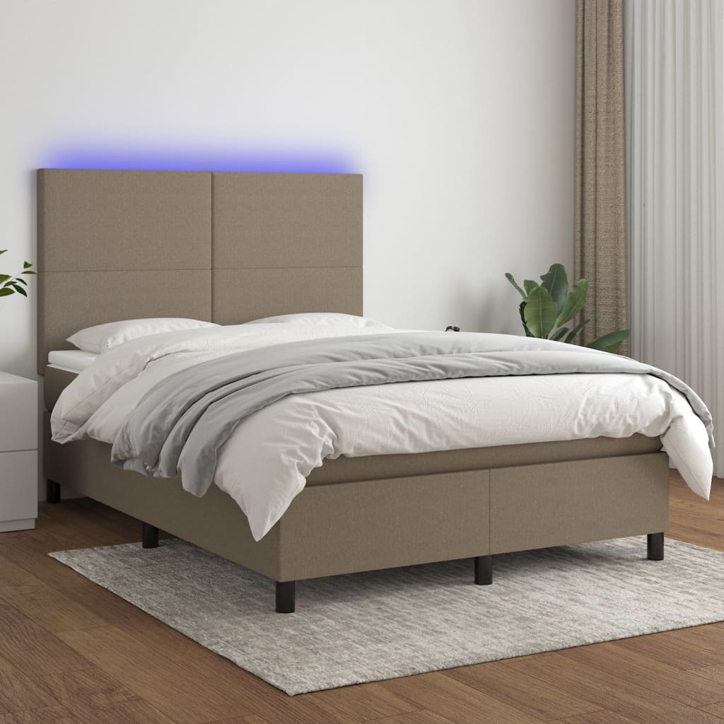 Boxspringbett mit Matratze & LED Taupe 140x190 cm Stoff