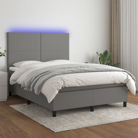 Boxspringbett mit Matratze & LED Dunkelgrau 140x200 cm Stoff