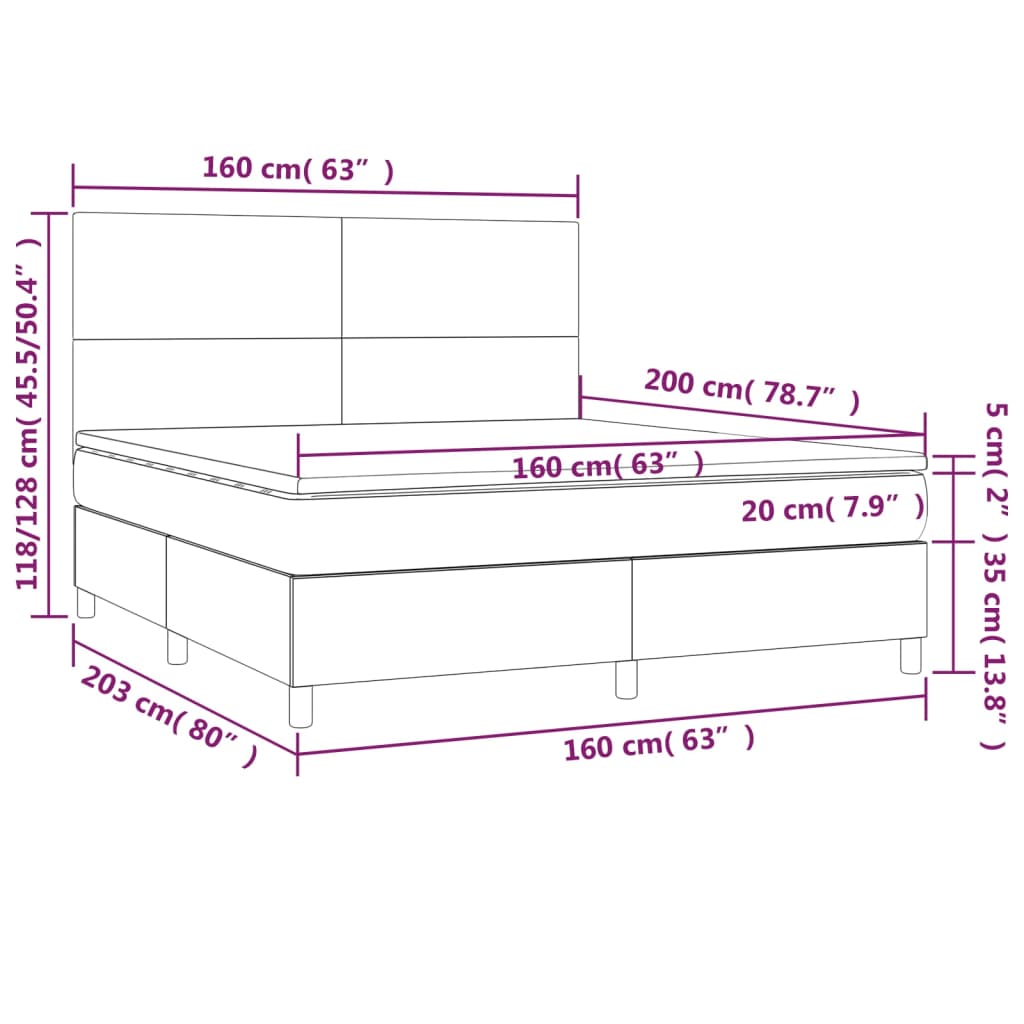 Boxspringbett mit Matratze & LED Dunkelgrau 160x200 cm Stoff