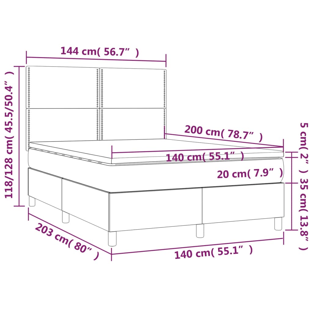 Boxspringbett mit Matratze & LED Dunkelbraun 140x200 cm Stoff