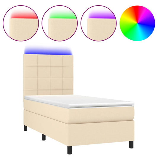 Boxspringbett mit Matratze & LED Creme 100x200 cm Stoff