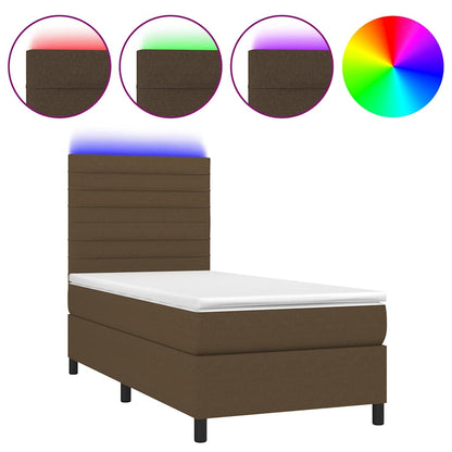 Boxspringbett mit Matratze & LED Dunkelbraun 90x200 cm Stoff