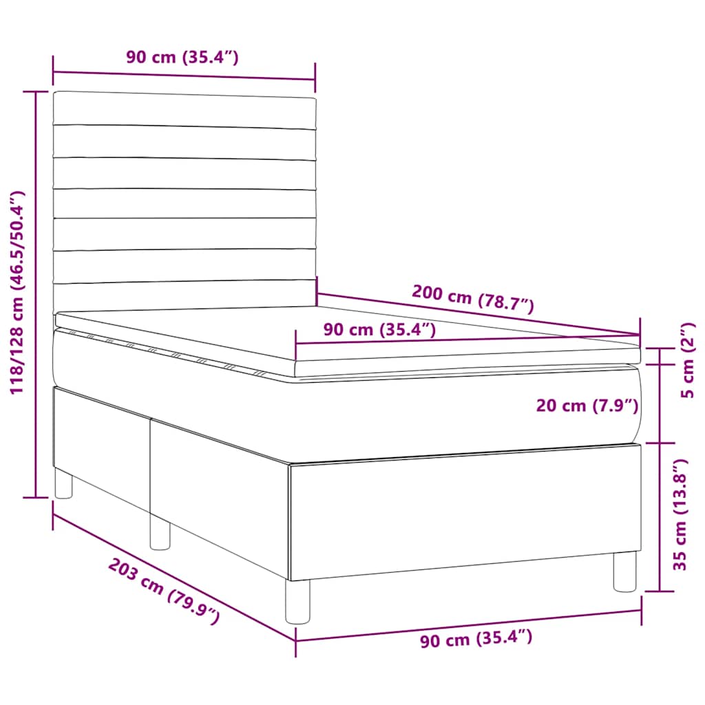 Boxspringbett mit Matratze & LED Dunkelbraun 90x200 cm Stoff