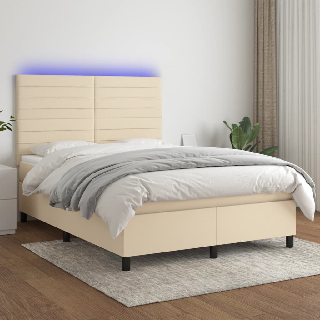 Boxspringbett mit Matratze & LED Creme 140x200 cm Stoff