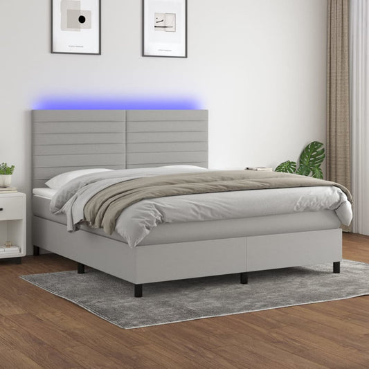 Boxspringbett mit Matratze & LED Hellgrau 160x200 cm Stoff