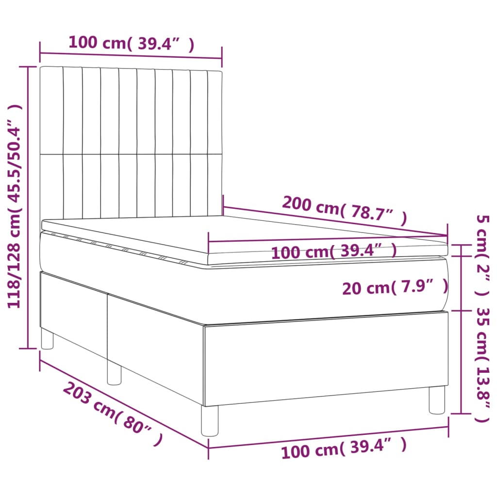 Boxspringbett mit Matratze & LED Taupe 100x200 cm Stoff