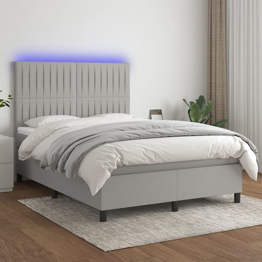 Boxspringbett mit Matratze & LED Hellgrau 140x200 cm Stoff