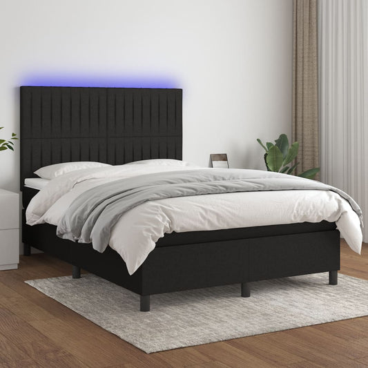 Boxspringbett mit Matratze & LED Schwarz 140x200 cm Stoff