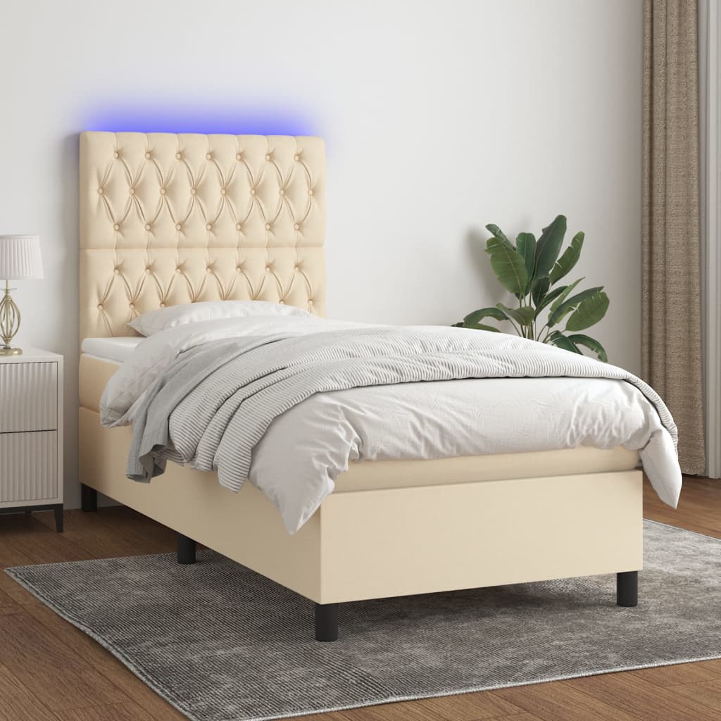 Boxspringbett mit Matratze & LED Creme 100x200 cm Stoff