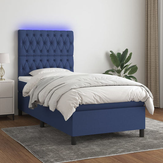 Boxspringbett mit Matratze & LED Blau 100x200 cm Stoff