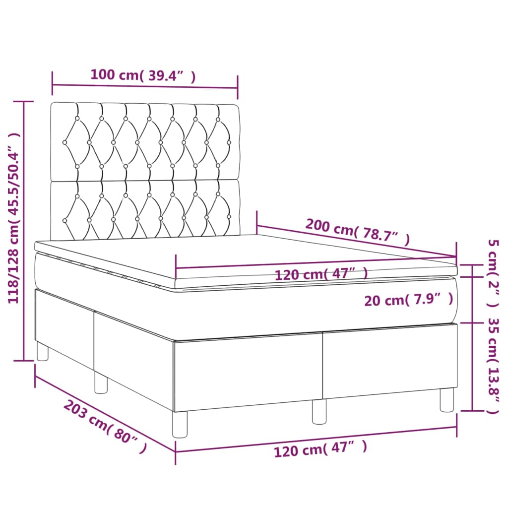 Boxspringbett mit Matratze & LED Taupe 120x200 cm Stoff