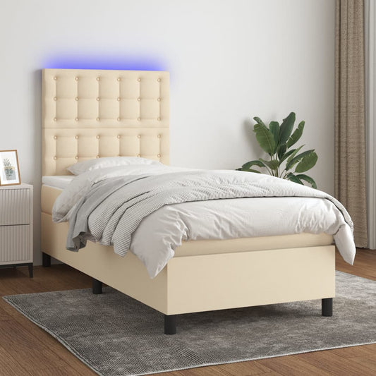 Boxspringbett mit Matratze & LED Creme 80x200 cm Stoff