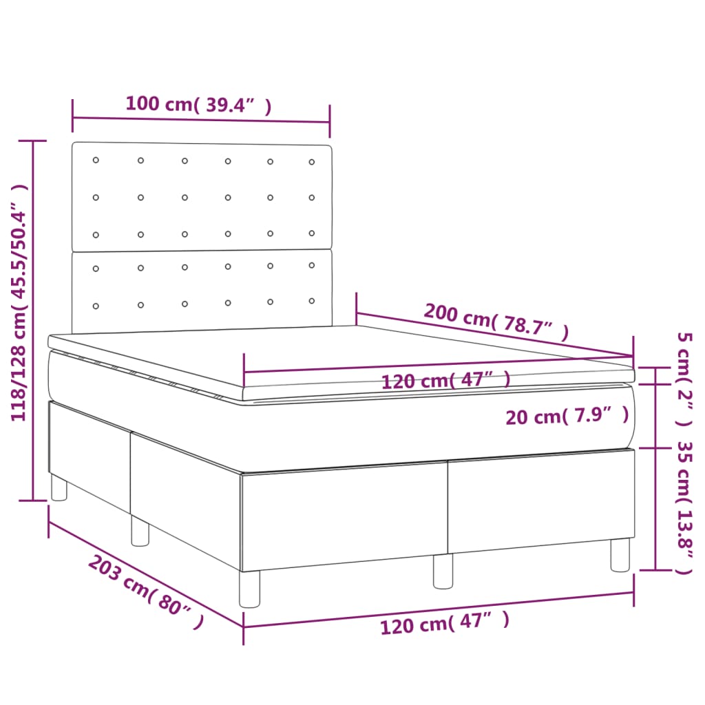 Boxspringbett mit Matratze & LED Blau 120x200 cm Stoff