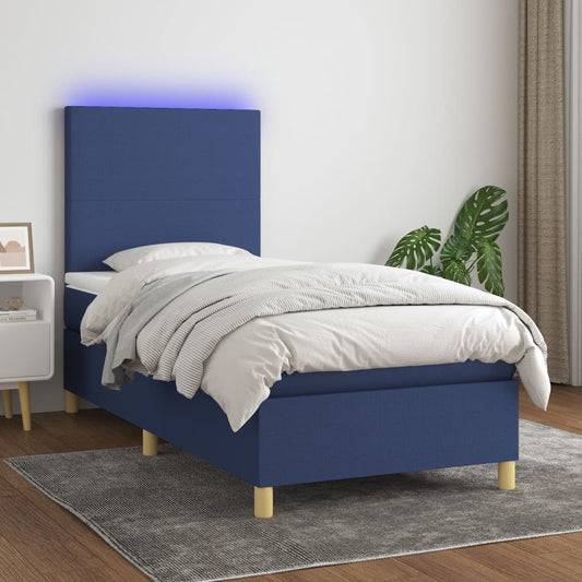 Boxspringbett mit Matratze & LED Blau 100x200 cm Stoff