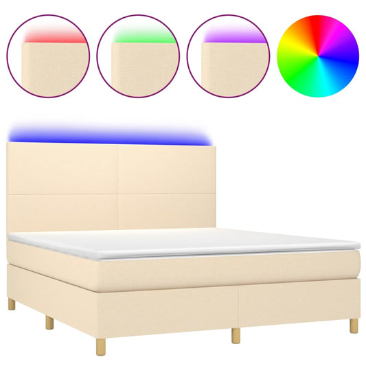 Boxspringbett mit Matratze & LED Creme 180x200 cm Stoff