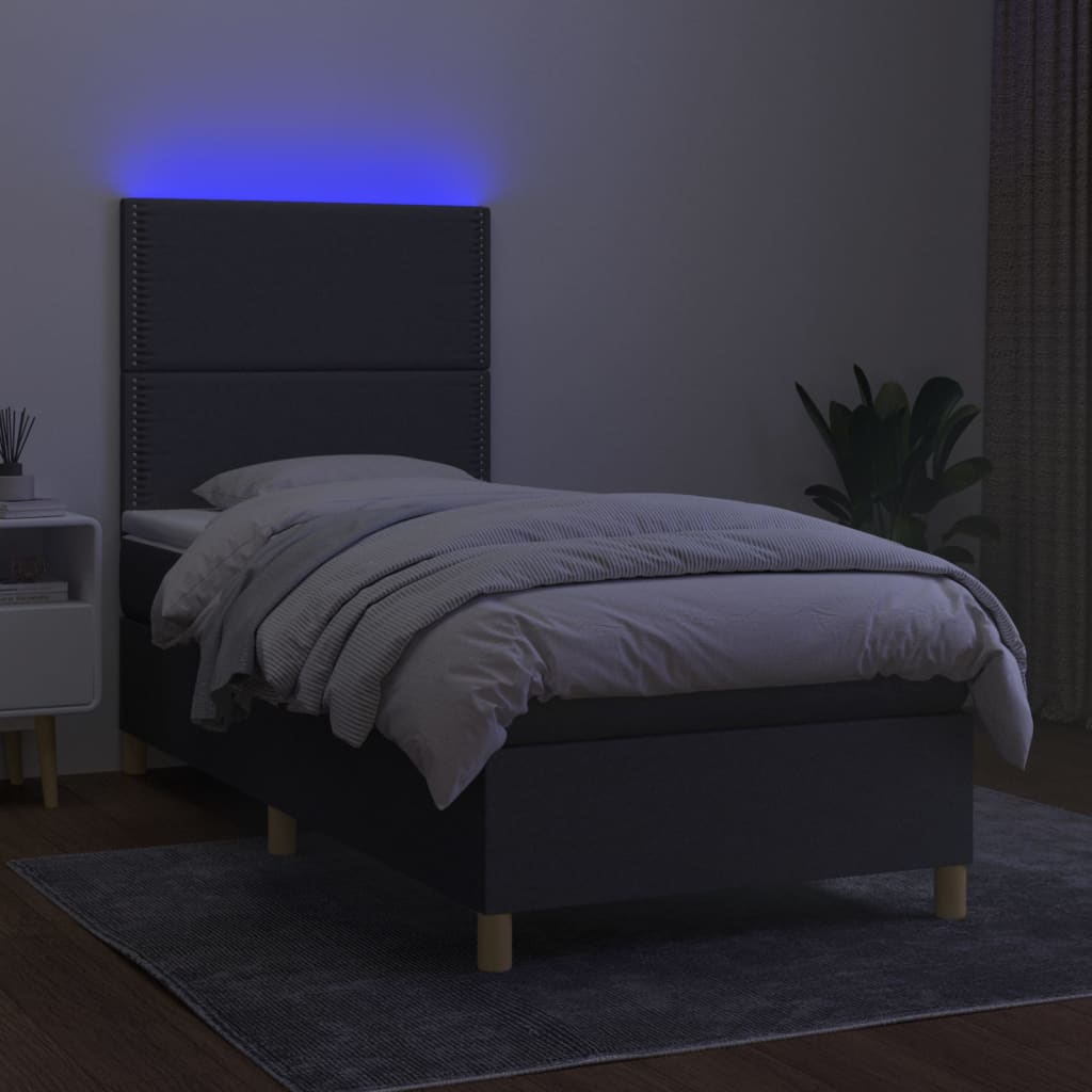 Boxspringbett mit Matratze & LED Dunkelgrau 100x200 cm Stoff