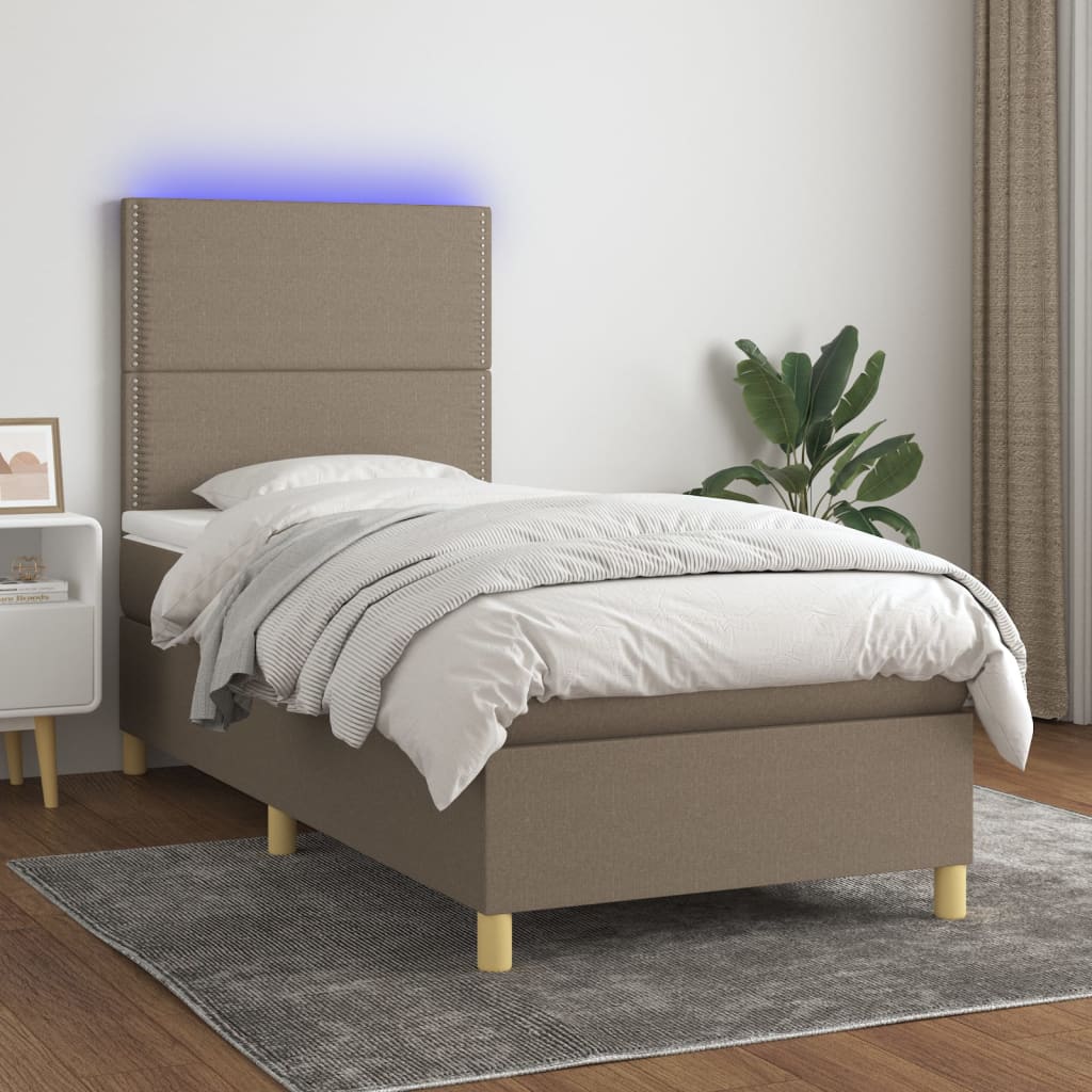 Boxspringbett mit Matratze & LED Taupe 100x200 cm Stoff