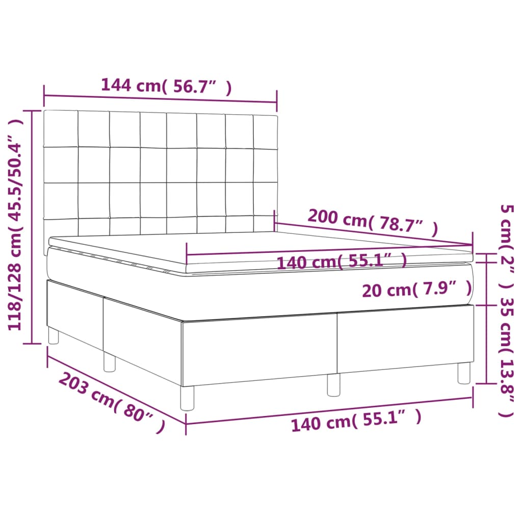 Boxspringbett mit Matratze & LED Hellgrau 140x200 cm Stoff