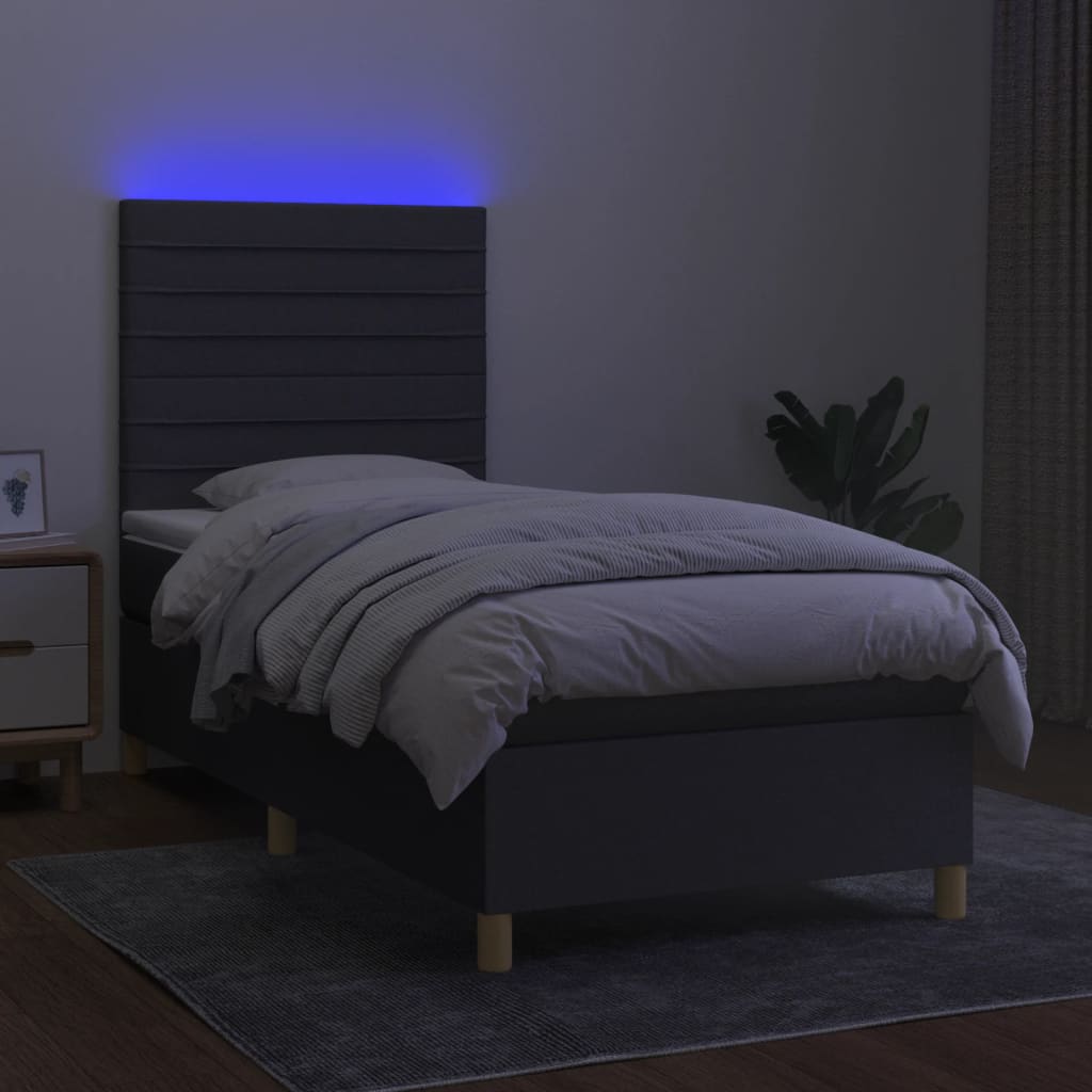 Boxspringbett mit Matratze & LED Dunkelgrau 100x200 cm Stoff