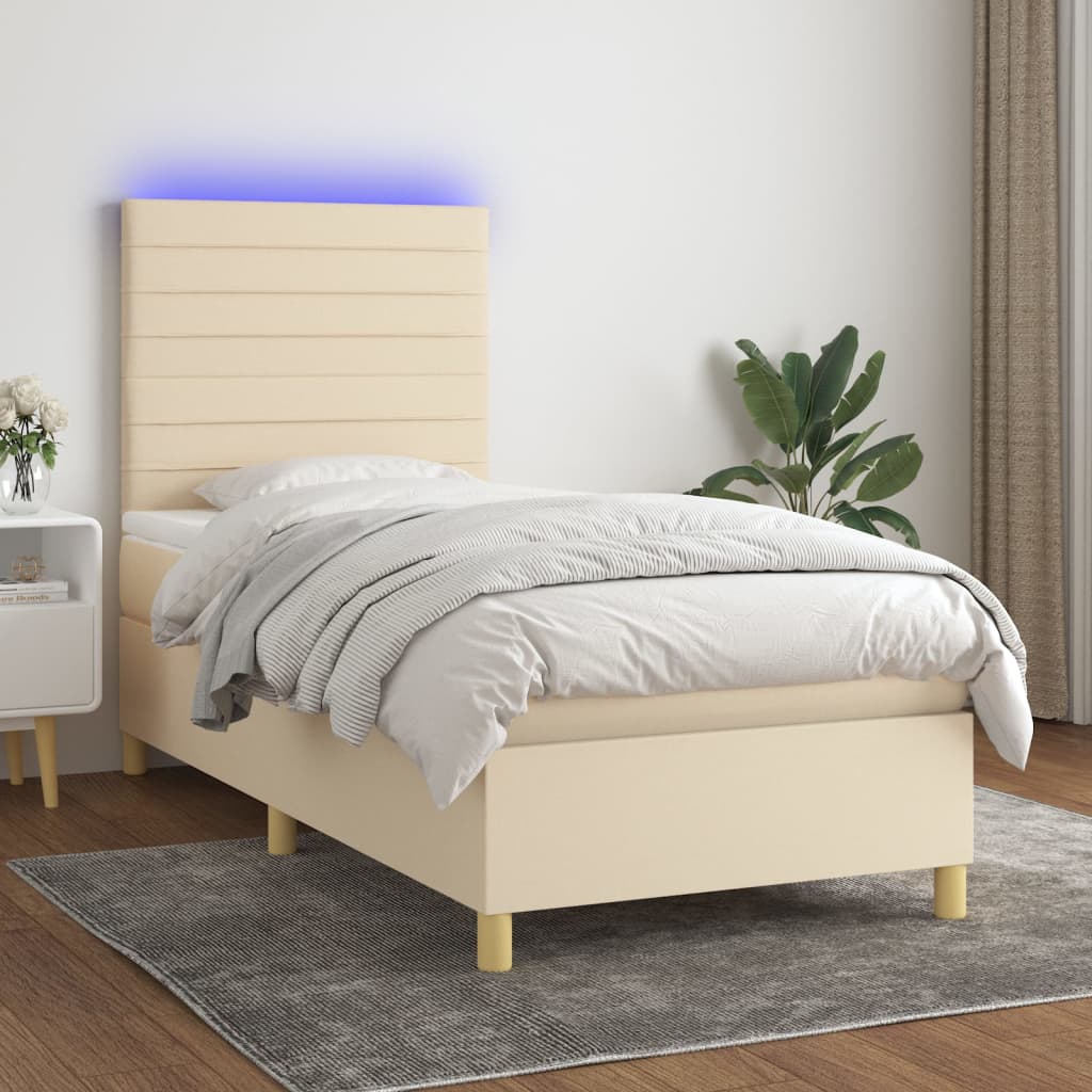 Boxspringbett mit Matratze & LED Creme 100x200 cm Stoff