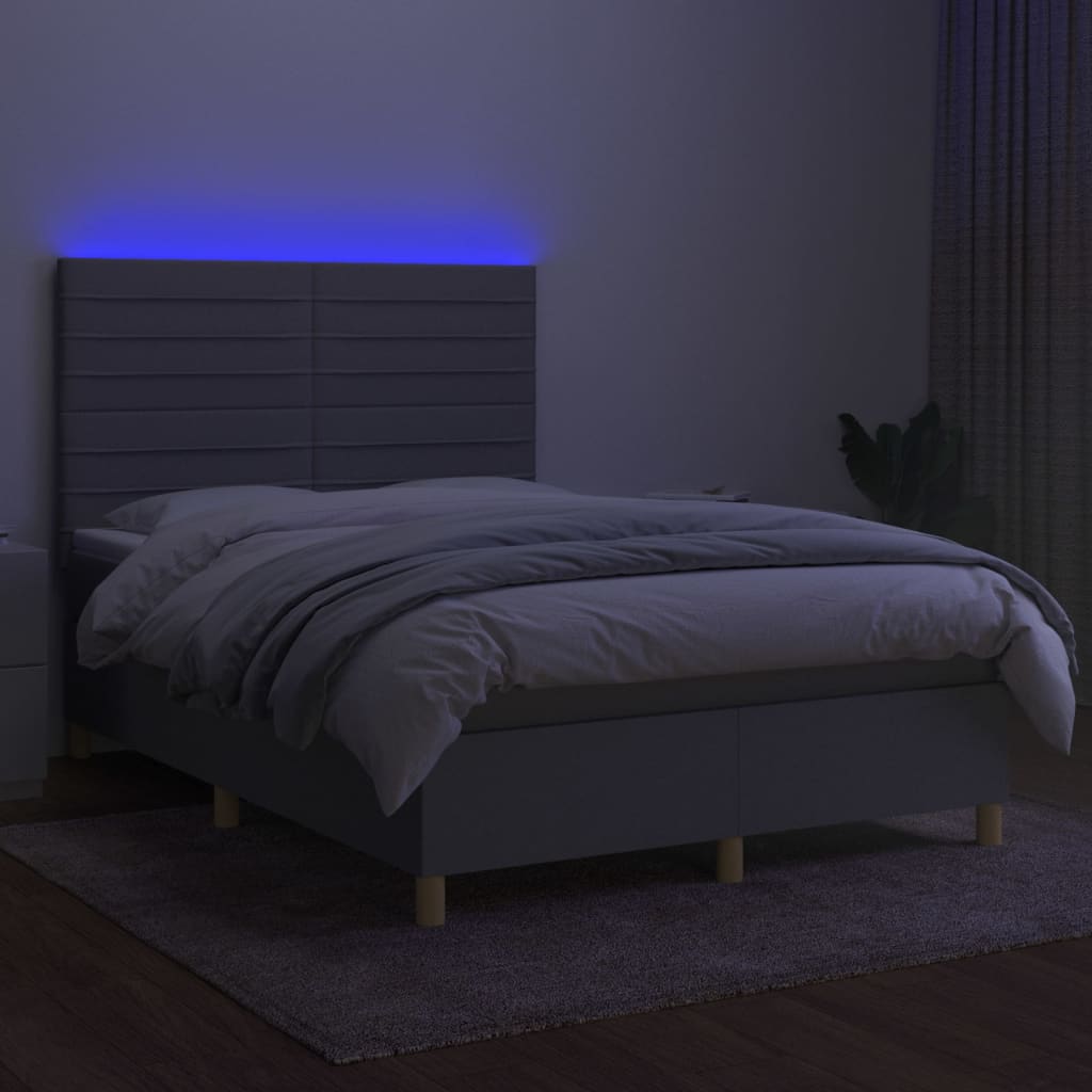 Boxspringbett mit Matratze & LED Hellgrau 140x200 cm Stoff