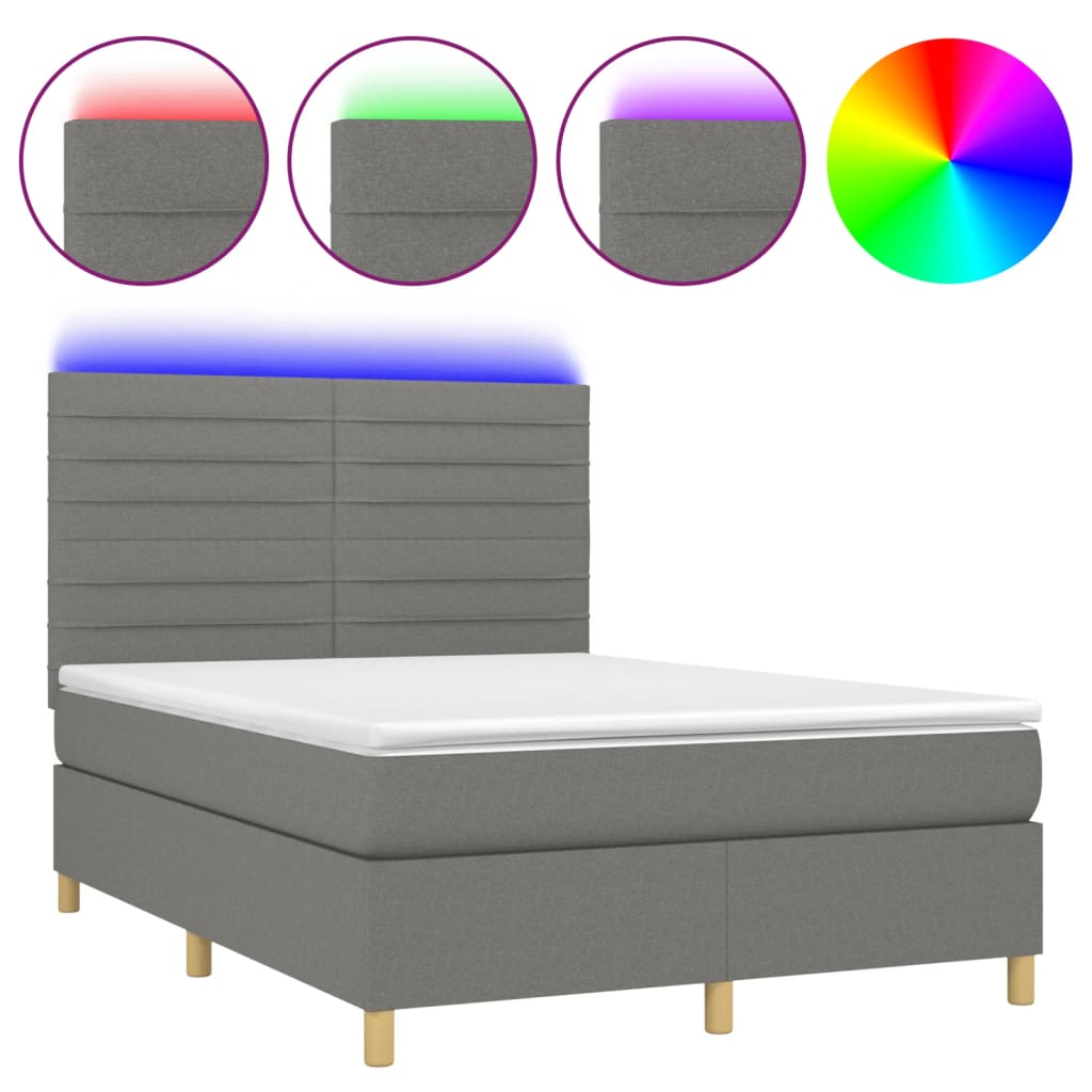 Boxspringbett mit Matratze & LED Dunkelgrau 140x200 cm Stoff