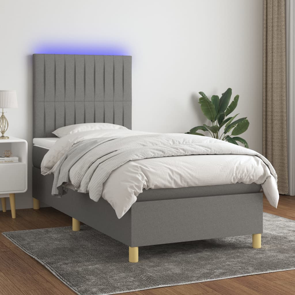 Boxspringbett mit Matratze & LED Dunkelgrau 100x200 cm Stoff