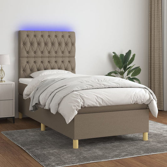 Boxspringbett mit Matratze & LED Taupe 100x200 cm Stoff