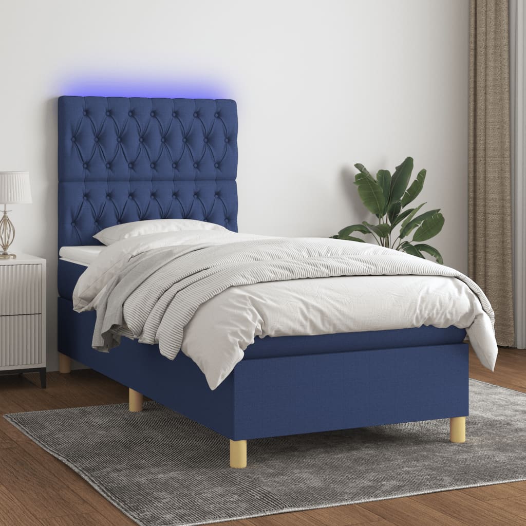 Boxspringbett mit Matratze & LED Blau 100x200 cm Stoff