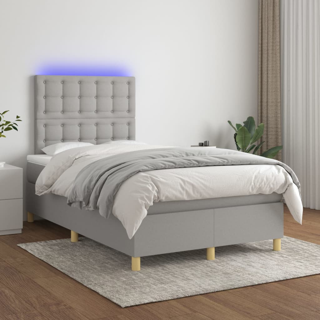 Boxspringbett mit Matratze & LED Hellgrau 120x200 cm Stoff