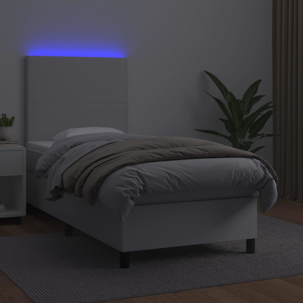 Boxspringbett mit Matratze & LED Weiß 100x200 cm Kunstleder