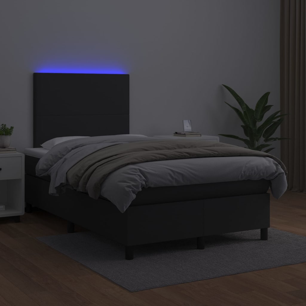 Boxspringbett mit Matratze & LED Schwarz 120x200 cm Kunstleder