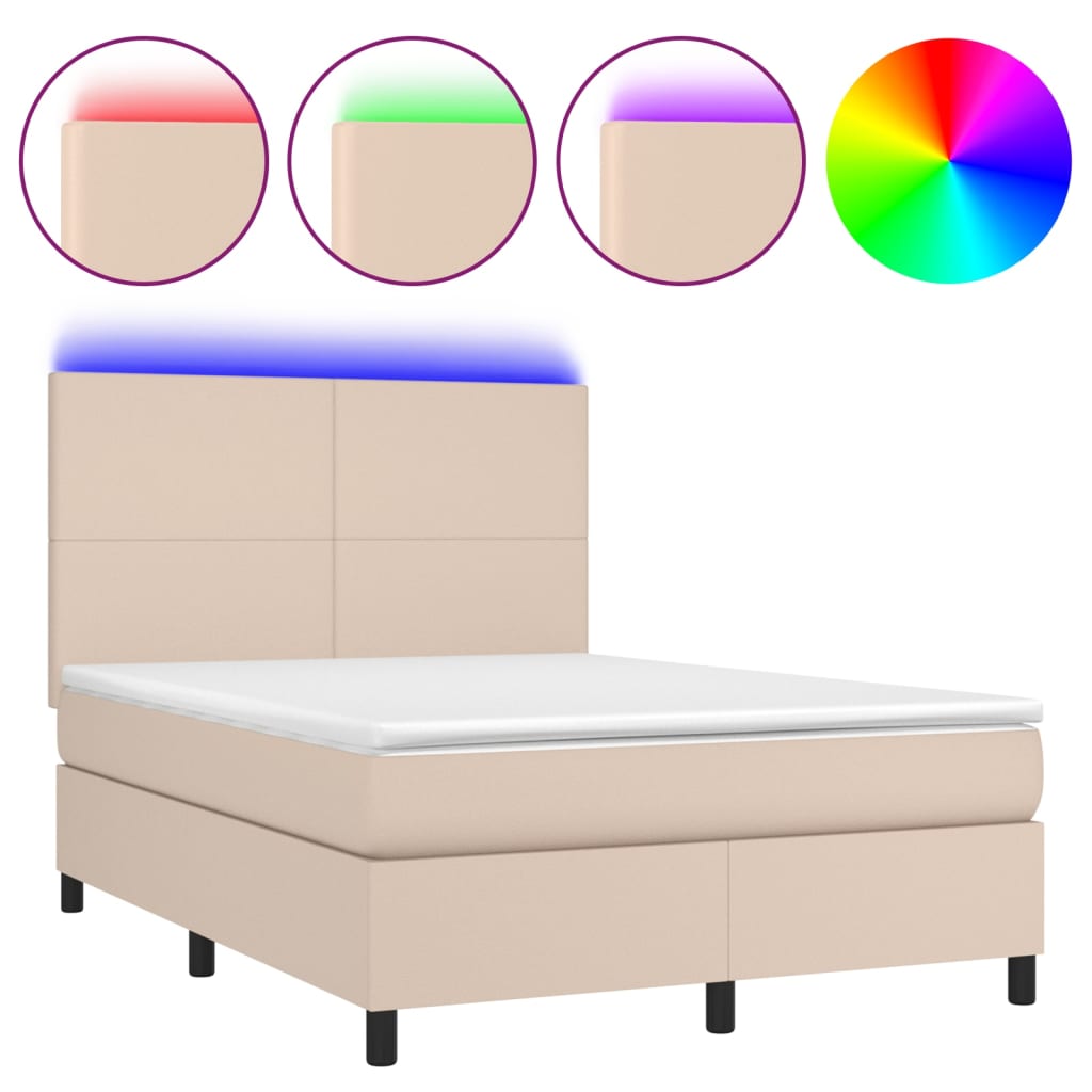 Boxspringbett mit Matratze & LED Cappuccino-Braun 140x200cm