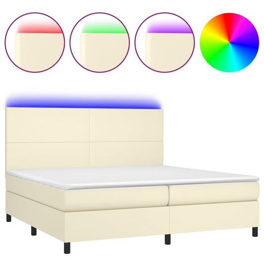 Boxspringbett mit Matratze & LED Creme 200x200 cm Kunstleder