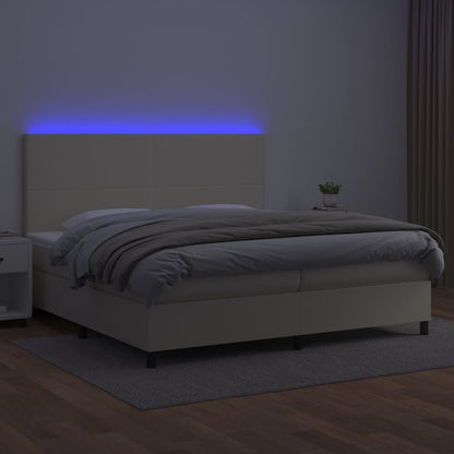 Boxspringbett mit Matratze & LED Creme 200x200 cm Kunstleder