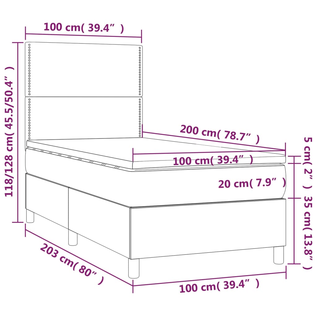 Boxspringbett mit Matratze & LED Weiß 100x200 cm Kunstleder