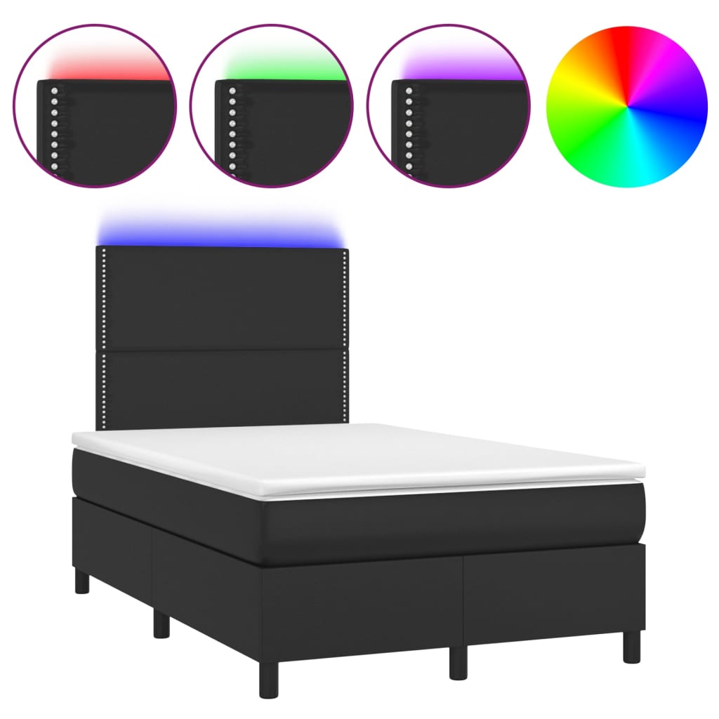 Boxspringbett mit Matratze & LED Schwarz 120x200 cm Kunstleder