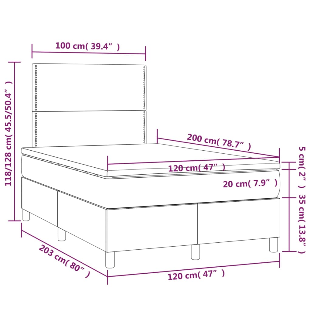 Boxspringbett mit Matratze & LED Schwarz 120x200 cm Kunstleder