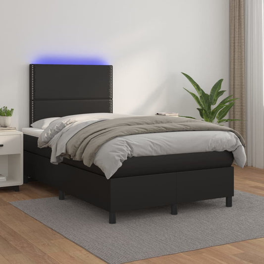 Boxspringbett mit Matratze & LED Schwarz 120x200 cm Kunstleder