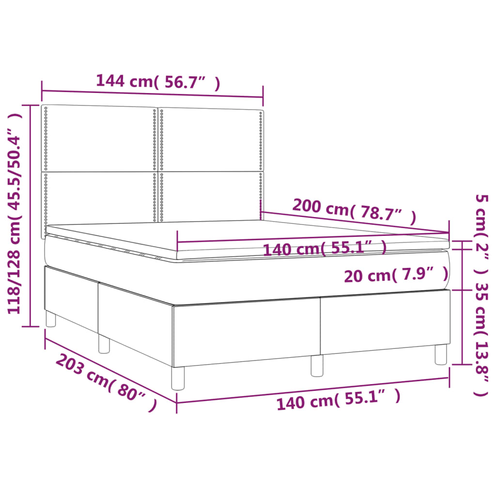 Boxspringbett mit Matratze & LED Grau 140x200 cm Kunstleder