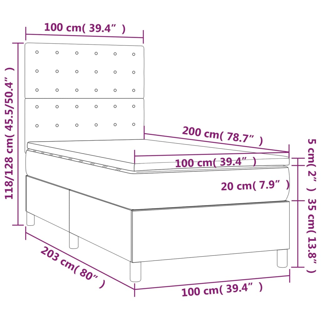 Boxspringbett mit Matratze & LED Weiß 100x200 cm Kunstleder