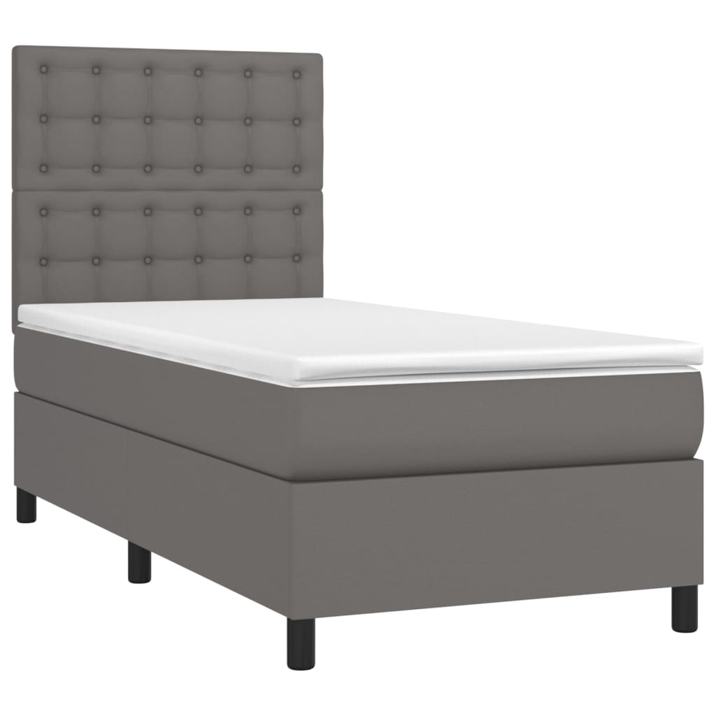 Boxspringbett mit Matratze & LED Grau 100x200 cm Kunstleder