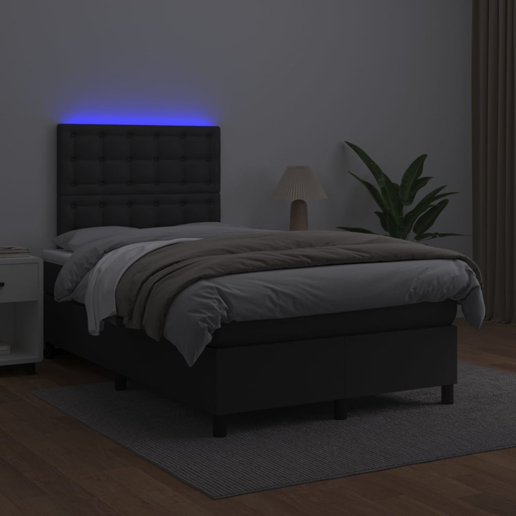 Boxspringbett mit Matratze & LED Schwarz 120x200 cm Kunstleder