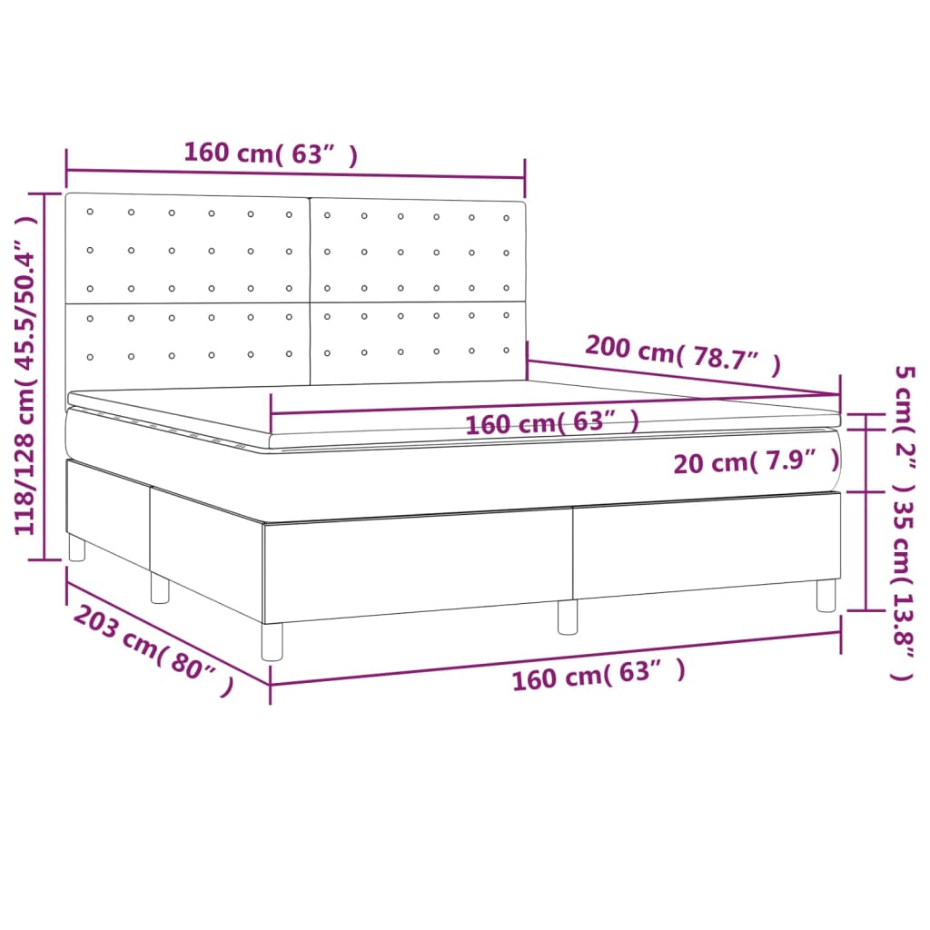 Boxspringbett mit Matratze & LED Grau 160x200 cm Kunstleder