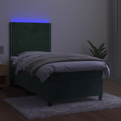 Boxspringbett mit Matratze & LED Dunkelgrün 80x200 cm Samt