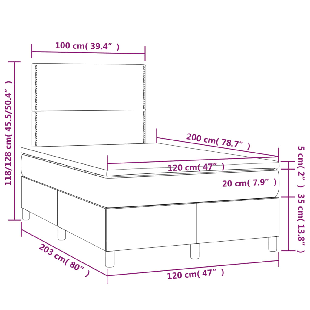 Boxspringbett mit Matratze & LED Dunkelblau 120x200 cm Samt