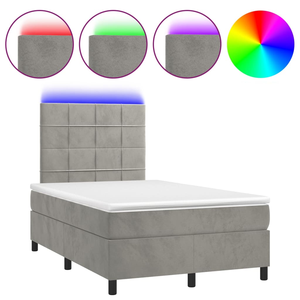 Boxspringbett mit Matratze & LED Hellgrau 120x200 cm Samt