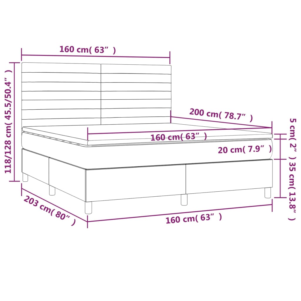 Boxspringbett mit Matratze & LED Hellgrau 160x200 cm Samt