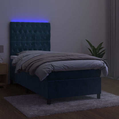 Boxspringbett mit Matratze & LED Dunkelblau 90x190 cm Samt