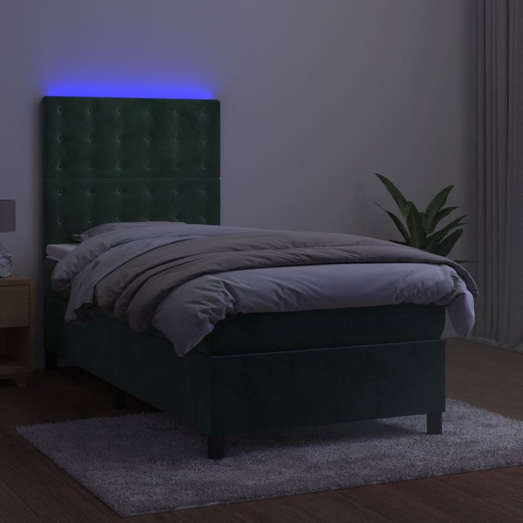 Boxspringbett mit Matratze & LED Dunkelgrün 100x200 cm Samt